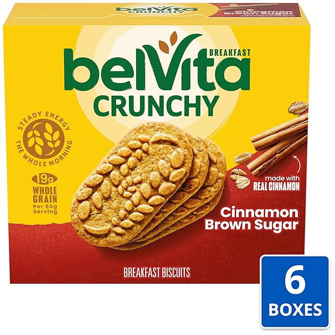 belVita Breakfast Bars Biscuits, Cinnamon Brown Sugar, 30 Total Packs, 6 Boxes (4 Biscuits Per Pack)