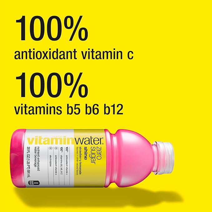 vitaminwater zero shine, electrolyte enhanced water w/ vitamins, strawberry lemonade drink, 20 fl oz