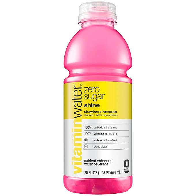 vitaminwater zero shine, electrolyte enhanced water w/ vitamins, strawberry lemonade drink, 20 fl oz